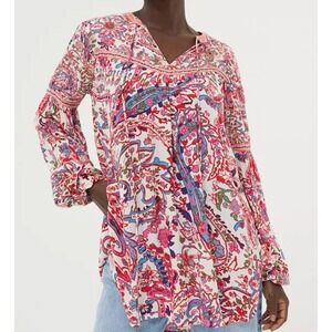 Fat Face Boho Top Sz 8 Floral Paisley Print‎ Long Sleeve Blouse